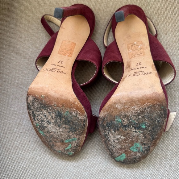 JIMMY CHOO Size SAPHIE Burgundy Suede Crystal Heels Sandals Shoes EU 37 US 7 - Picture 11 of 15